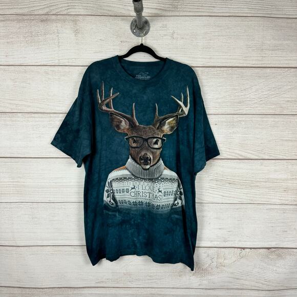 The Mountain Men's Blue I Love Christmas Reindeer Short Sleeve Tee Size XL - Picture 1 of 6
